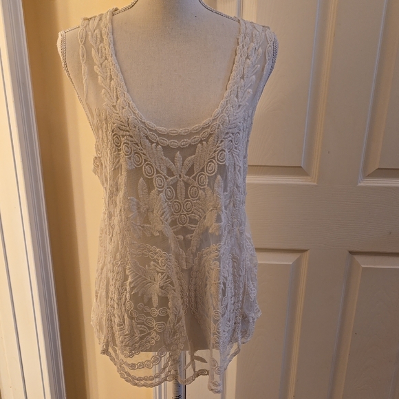 Moon Collection Lace Tank Top - Cream - Picture 1 of 7